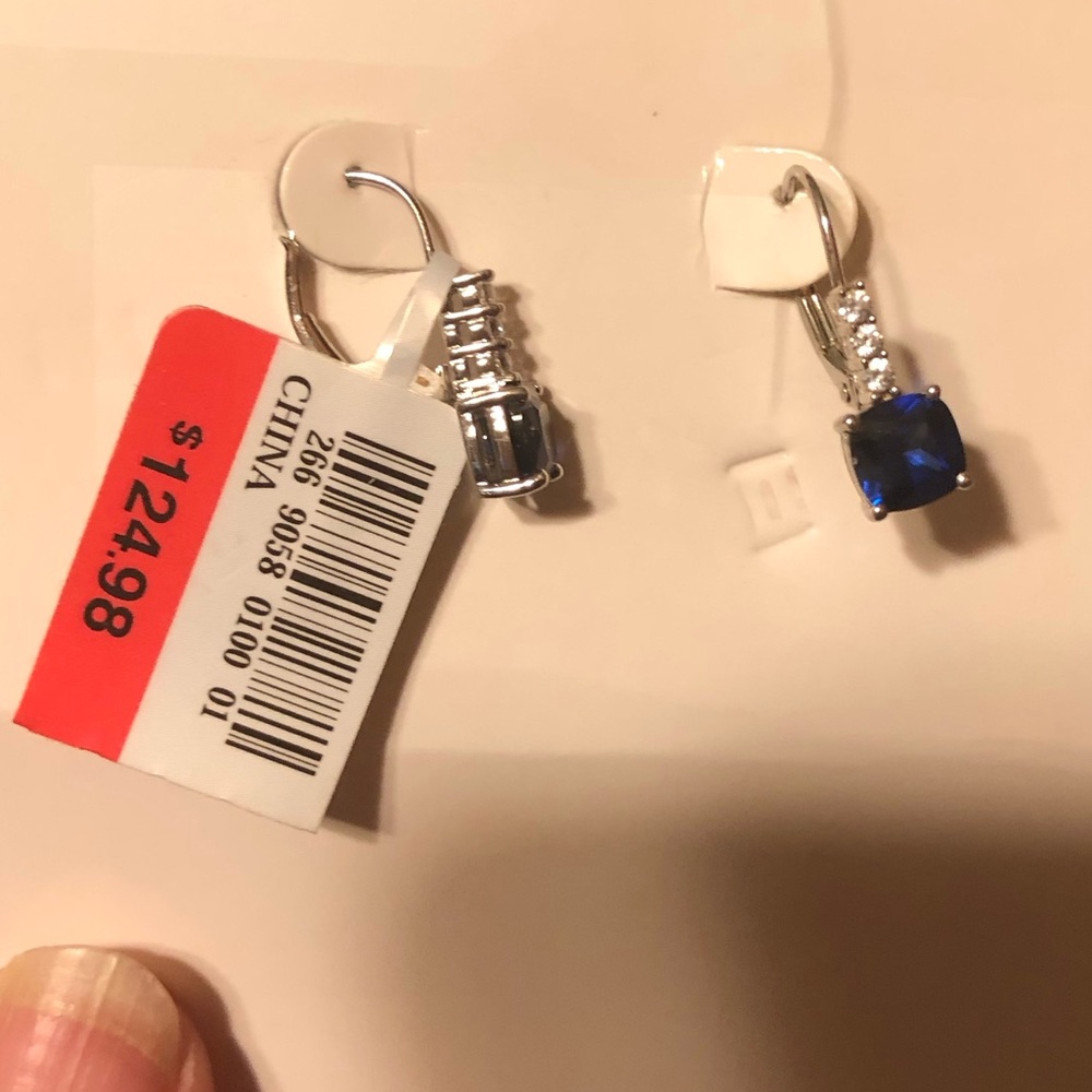 New Lab Created Blue Sapphire Earrings